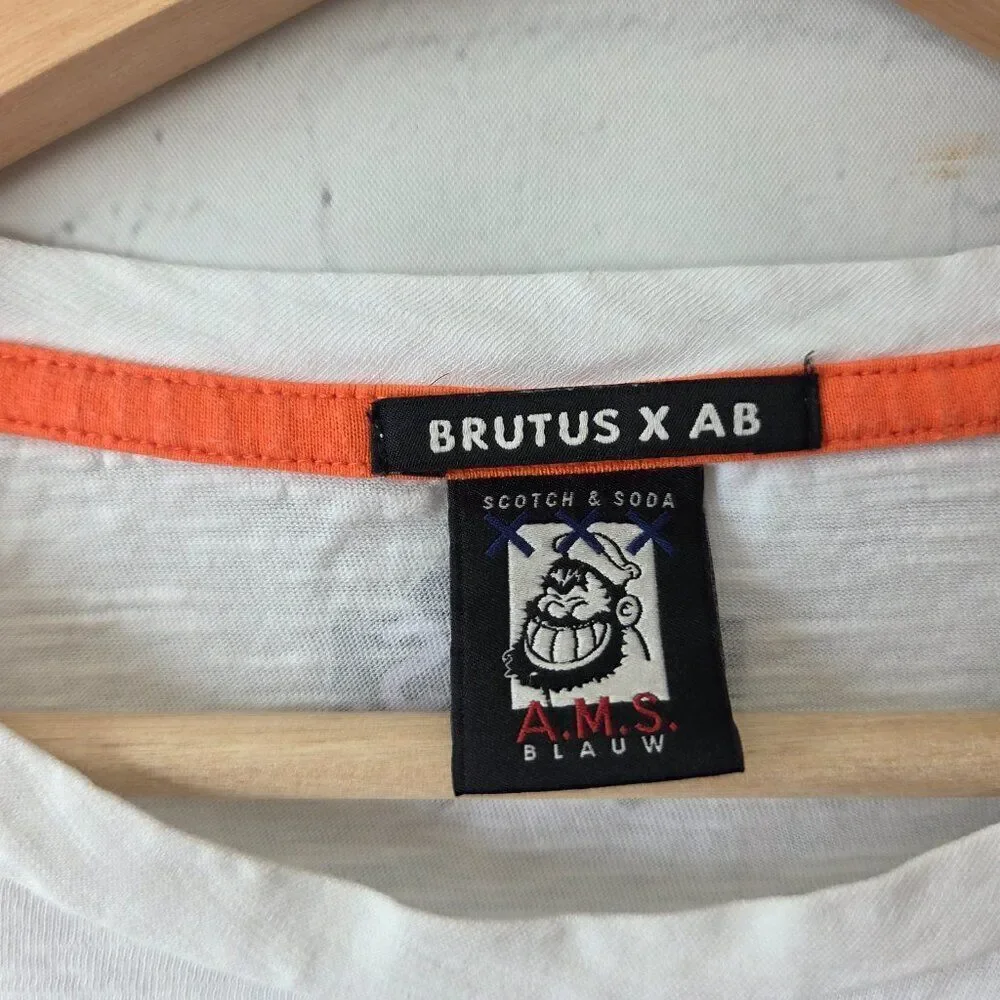 Scotch & Soda Brutus x AB Amsterdams Blauw T-Shirt Mens Size M White Popeye